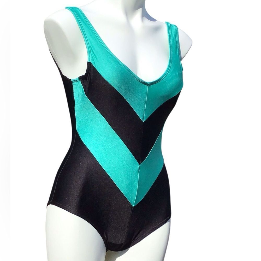 MARINA DELMAR Color Block Swimsuit Geometric Design Vintage New Size 34